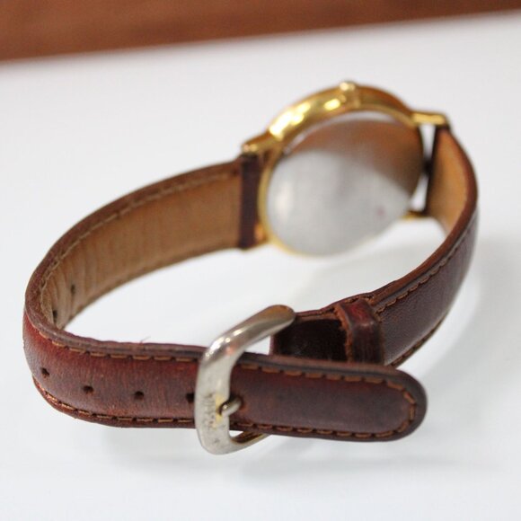 Fossil Brown Dial Unisex Watch Gold Case Leather Band 40mm Diamon Crystal Style - Picture 7 of 9